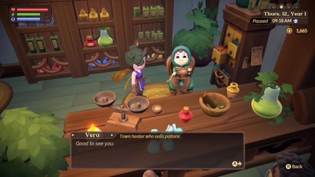 a farmer at vera's potion shop in fae farm magic guide